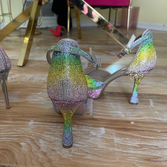 Rainbow rhinestone wedges with strap size 9 worn once - Picture 3 of 5
